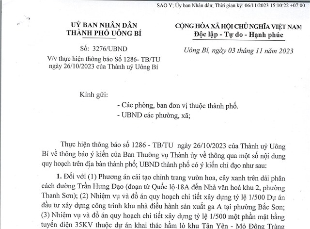 Thực hiện thông báo số 1286-TB/TU ngày 26/10/2023 của Thành uỷ Uông Bí