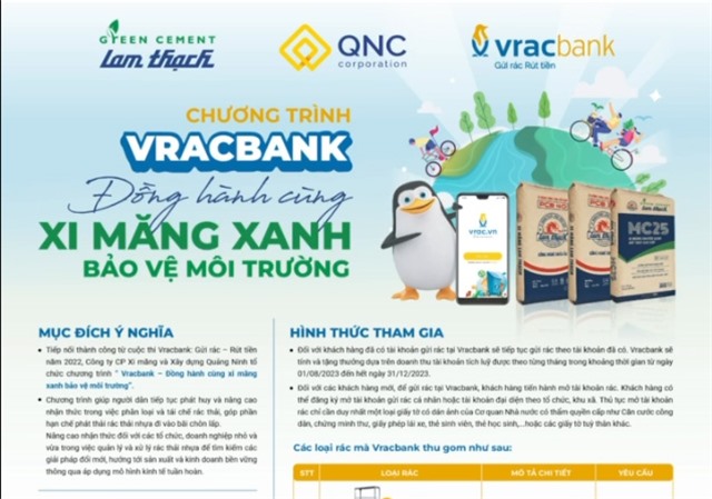 Chương trình Vracbank: Đồng hành cùng Xi măng xanh bảo vệ môi trường