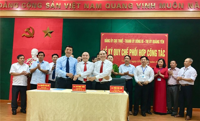 Ký kết quy chế phối hợp giữa Đảng ủy cục thuế Quảng Ninh, Thành ủy Uông Bí và Thị ủy Quảng Yên