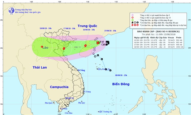 Tin bão khẩn cấp - Cơn bão số 4 (cập nhật lúc 17h10', ngày 15/8)