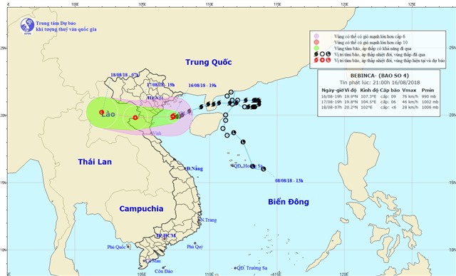 Tin bão khẩn cấp - Cơn bão số 4 (cập nhật lúc 21h40', ngày 16/8)