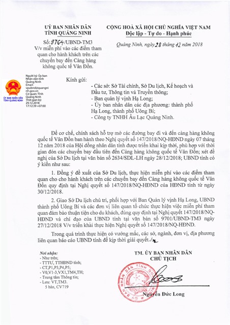 Miễn phí vào các điểm tham quan cho hành khách trên các chuyến bay đến Cảng hàng không quốc tế Vân Đồn