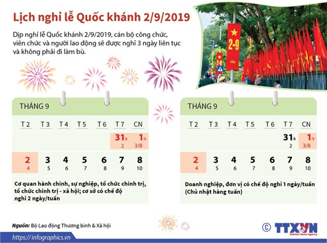 Lịch nghỉ lễ Quốc khánh 2/9/2019