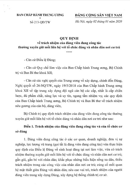 Quy định về trách nhiệm của đảng viên đang công tác thường xuyên giữ mối liên hệ với tổ chức đảng và nhân dân nơi cư trú