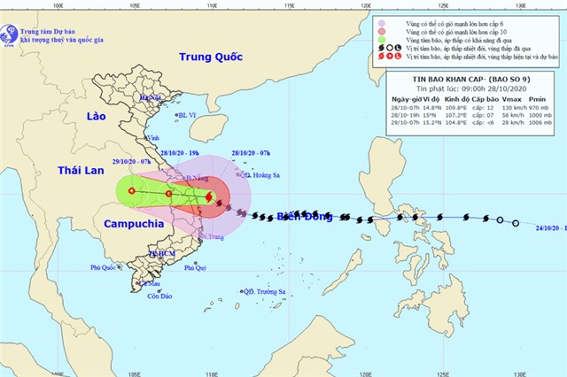 Tin bão mới nhất: Bão số 9 Molave giảm cấp nhưng vẫn gây gió mạnh mưa lớn