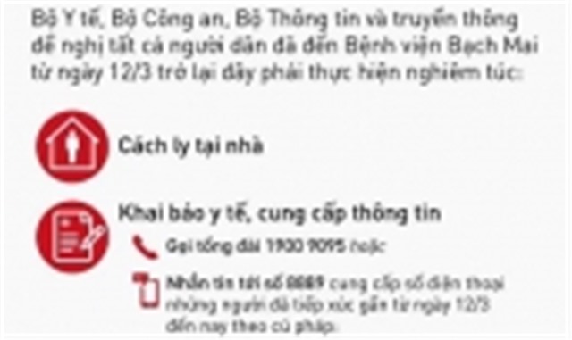 Khẩn: 3 việc cần làm của tất cả những ai đã đến Bệnh viện Bạch Mai từ ngày 12/3
