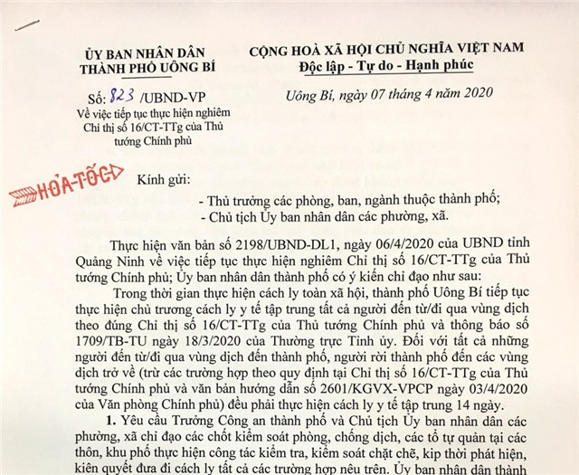Uông Bí: Cách ly tập trung tất cả người đến từ/ đi qua vùng dịch đến/trở về thành phố; chi phí cách ly do người cách ly chi trả