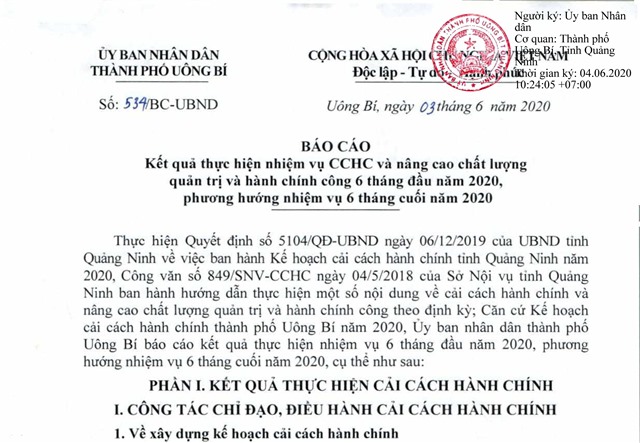 Báo cáo kết quả thực hiện nhiệm vụ CCHC và nâng cao chất lượng quản trị và hành chính công 6 tháng đầu năm 2020, phương hướng nhiệm vụ 6 tháng cuối năm 2020