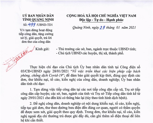 Tạm dừng hoạt động tiếp công dân, tăng cường xử lý, giải quyết, trả lời đơn thư của công dân