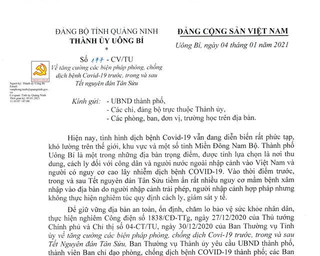 Tăng cường các biện pháp phòng, chống dịch bệnh  Covid-19 trước, trong và sau Tết Nguyên đán Tân Sửu