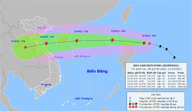 Bão Kompasu có thể đạt cấp 11, giật cấp 13, đi rất nhanh vào đất liền