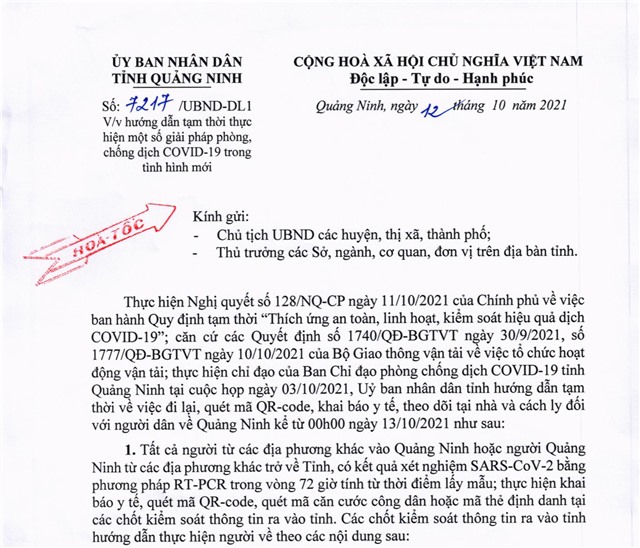 Quảng Ninh: Hướng dẫn tạm thời thực hiện một số giải pháp phòng, chống dịch Covid-19 trong tình hình mới