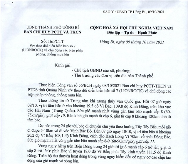 Theo dõi diễn biến bão số 7 (LIONROCK) và chủ động các biện pháp phòng, chống mưa lớn