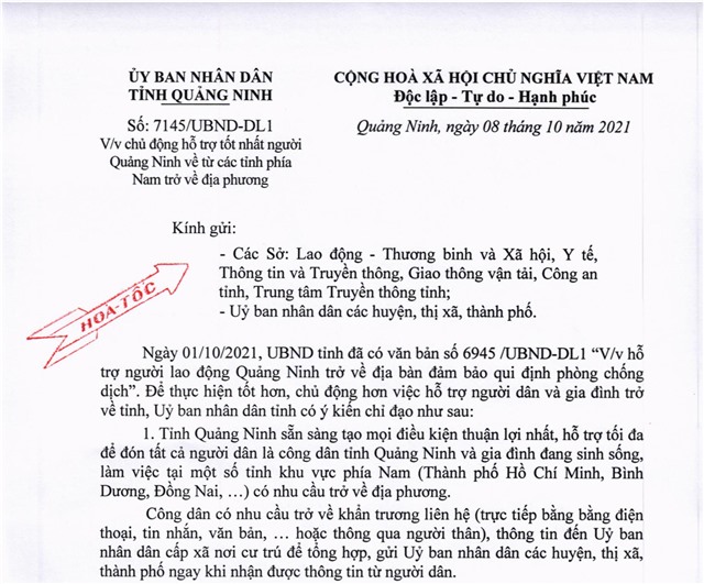 Chủ động hỗ trợ tốt nhất người Quảng Ninh về từ các tỉnh phía Nam trở về địa phương