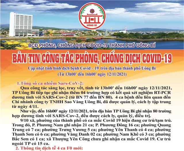 Cập nhật tình hình dịch bệnh Covid-19 trên địa bàn thành phố Uông Bí (từ 13h00' đến 16h00' ngày 12/11/2021)