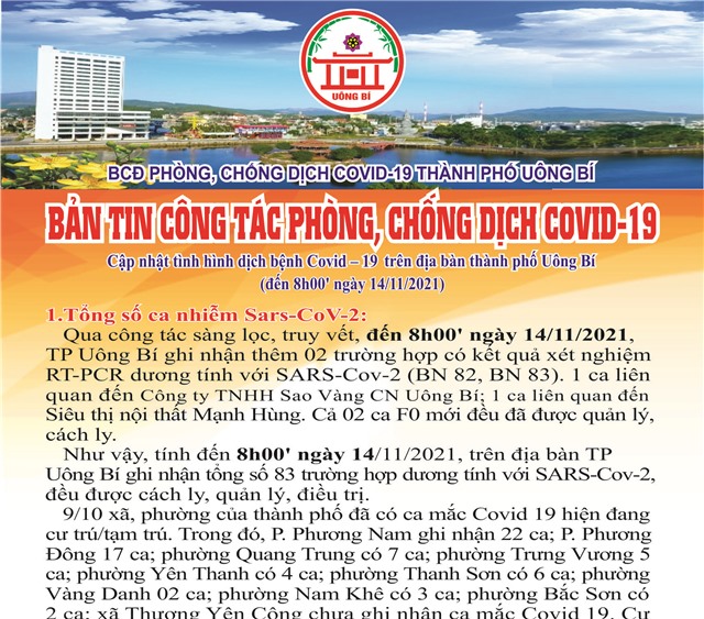 Cập nhật tình hình dịch bệnh Covid-19 trên địa bàn thành phố Uông Bí (đến 8h00' ngày 14/11/2021)