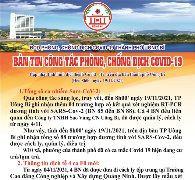 Cập nhật tình hình dịch bệnh Covid-19 trên địa bàn thành phố Uông Bí (đến 8h ngày 19/11/2021)