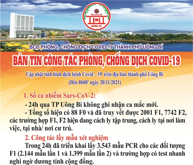 Cập nhật tình hình dịch bệnh Covid-19 trên địa bàn thành phố Uông Bí (đến 8h ngày 20/11/2021)