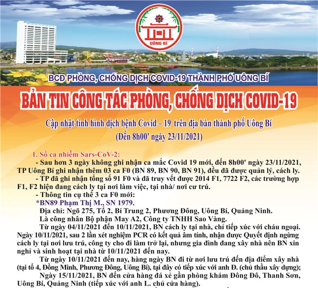Cập nhật tình hình dịch bệnh Covid-19 trên địa bàn thành phố Uông Bí (Đến 8h ngày 23/11/2021)