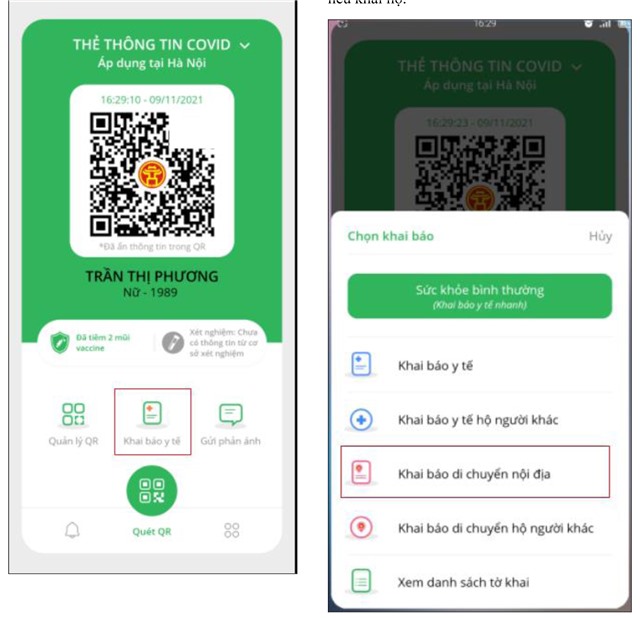 Hướng dẫn khai báo di chuyển nội địa trên ứng dụng PC-Covid