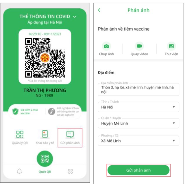 Hướng dẫn chức năng phản ánh trên ứng dụng PC-Covid 