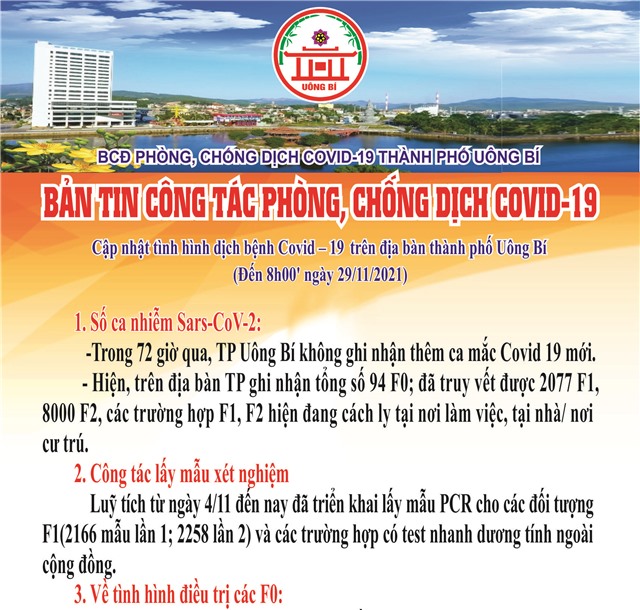 Cập nhật tình hình dịch bệnh Covid-19 trên địa bàn thành phố Uông Bí (Đến 8h00' ngày 29/11/2021)