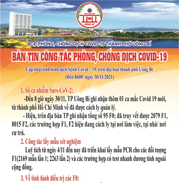 Cập nhật tình hình dịch bệnh Covid-19 trên địa bàn thành phố Uông Bí (Đến 8h00' ngày 30/11/2021)