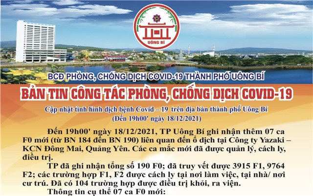 Cập nhật tình hình dịch bệnh Covid-19 trên địa bàn thành phố Uông Bí (đến 19h00' ngày 18/12/2021)