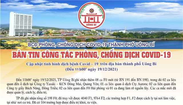 Cập nhật tình hình dịch bệnh Covid-19 trên địa bàn thành phố Uông Bí (đến 11h00' ngày 19/12/2021)