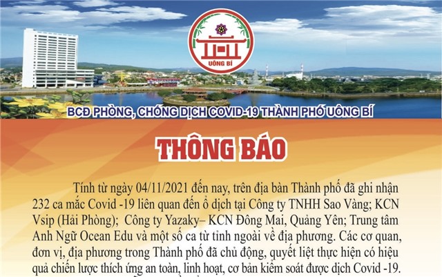 Thông báo của BCĐ phòng, chống dịch Covid-19 TP Uông Bí