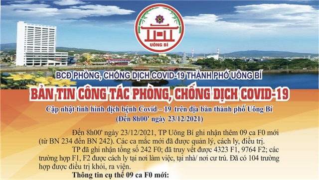 Cập nhật tình hình dịch bệnh Covid-19 trên địa bàn thành phố Uông Bí (đến 8h00 ngày 23/12/2021)