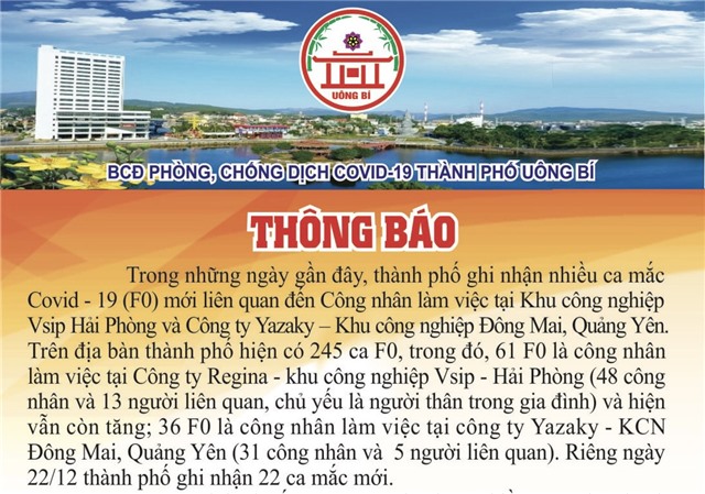  Thông báo của Ban chỉ đạo phòng, chống dịch Covid-19 thành phố Uông Bí ngày 23/12/2021