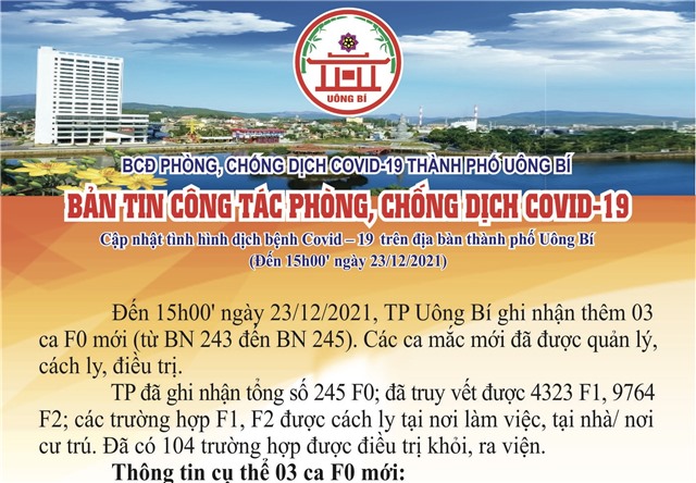 Cập nhật tình hình dịch bệnh Covid-19 trên địa bàn thành phố Uông Bí (đến 15h00 ngày 23/12/2021)