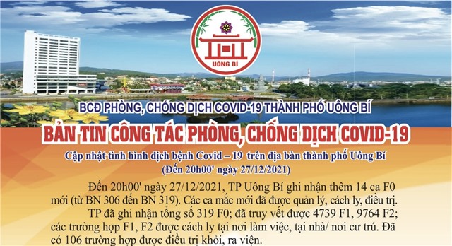 Cập nhật tình hình dịch bệnh Covid-19 trên địa bàn thành phố Uông Bí (đến 20h00' ngày 27/12/2021)