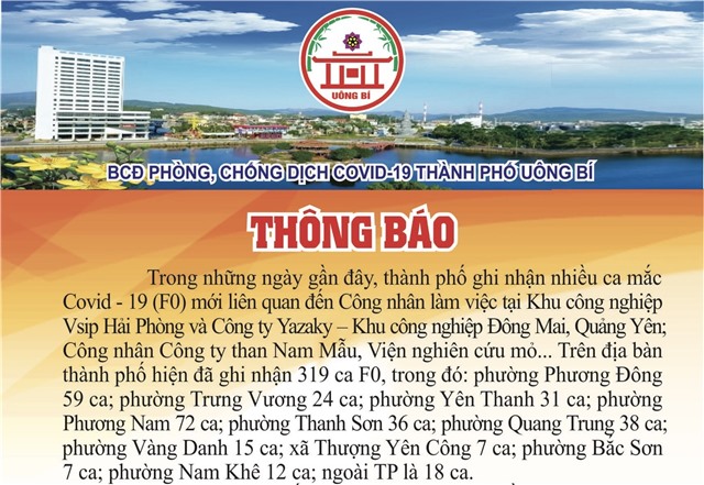 Thông báo của Ban Chỉ đạo phòng, chống dịch Covid-19 thành phố Uông Bí