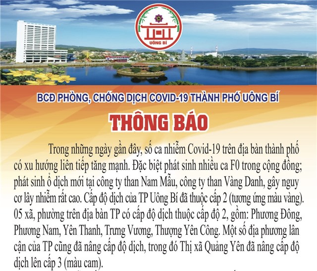 Thông báo của Ban Chỉ đạo phòng, chống dịch COVID-19 thành phố Uông Bí ngày 31/12/2021