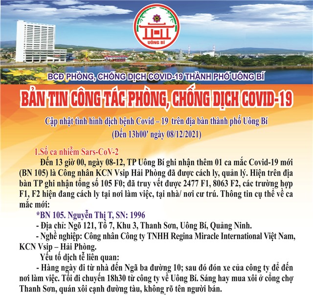 Cập nhật tình hình dịch bệnh Covid-19 trên địa bàn thành phố Uông Bí (đến 13h ngày 08/12/2021)