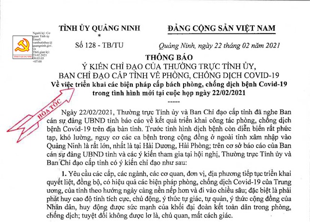 Triển khai các biện pháp cấp bách phòng, chống dịch bệnh Covid-19 trong tình hình mới tại cuộc họp ngày 22/2/2021
