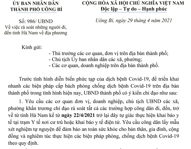 Rà soát những người đi, đến tỉnh Hà Nam về địa phương