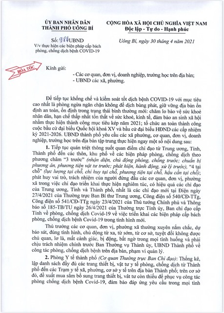 Thực hiện các biện pháp cấp bách phòng, chống dịch bệnh covid-19
