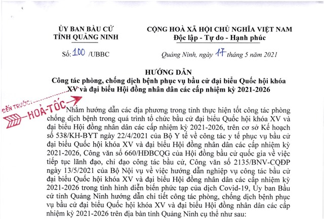 Hướng dẫn công tác phòng, chống dịch bệnh phục vụ bầu cử đại biểu Quốc hội khóa XV và đại biểu Hội đồng nhân dân các cấp nhiệm kỳ 2021-2026