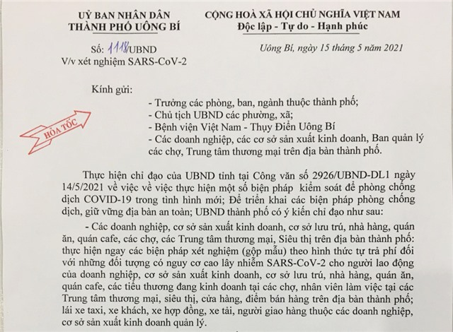 Ủy ban nhân dân thành phố chỉ đạo xét nghiệm SARS-CoV-2