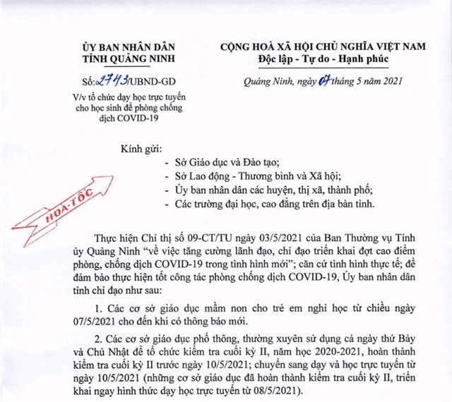 Tổ chức dạy học trực tuyến cho học sinh để phòng, chống dịch COVID-19