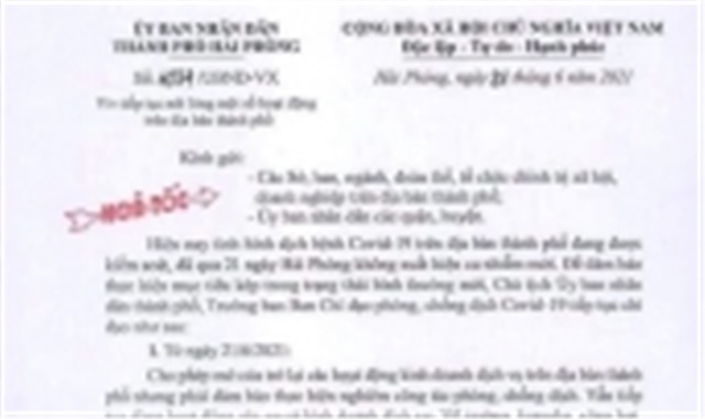 Hải Phòng cho phép mở cửa lại các hoạt động kinh doanh dịch vụ