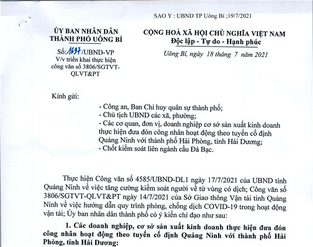 TP Uông Bí triển khai thực hiện công văn số 3806/SGTVT - QLVT&PT của Sở Giao thông - Vận tải tỉnh Quảng Ninh