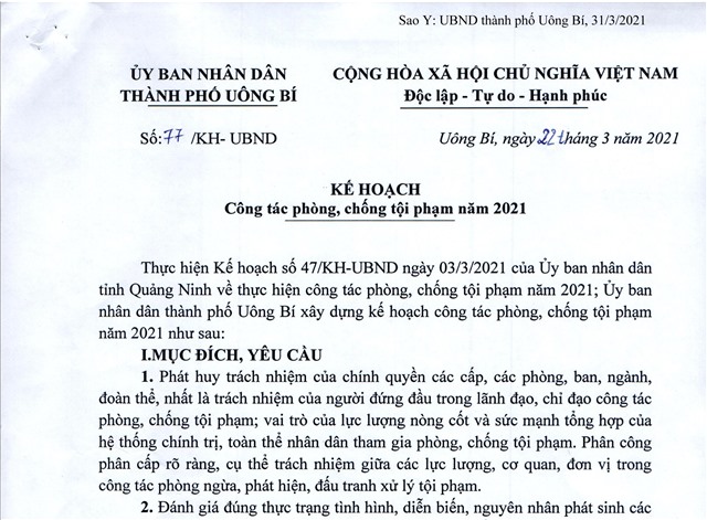 Kế hoạch công tác phòng, chống tội phạm năm 2021