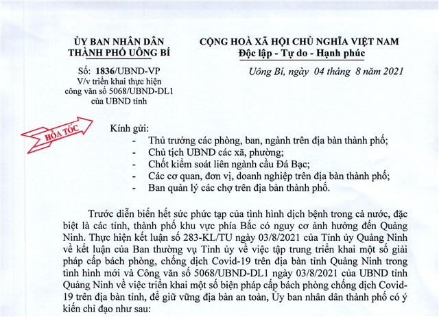 Uông Bí triển khai một số biện pháp cấp bách phòng chống dịch Covid-19 trên địa bàn