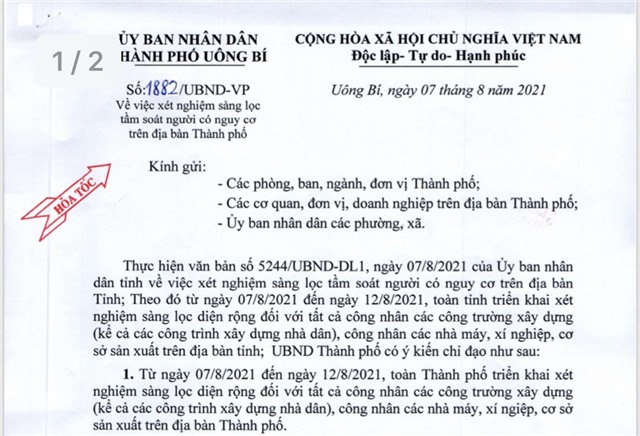 Uông Bí xét nghiệm sàng lọc tầm soát người có nguy cơ trên địa bàn thành phố