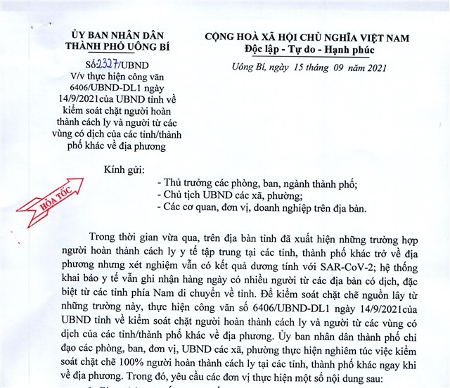 Uông Bí: kiểm soát chặt người hoàn thành cách ly và người từ các vùng có dịch của các tỉnh/thành phố khác về địa phương