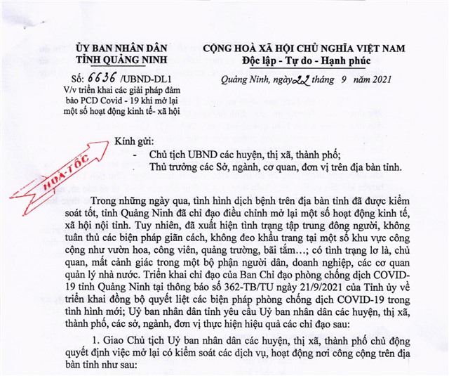 Quảng Ninh triển khai các giải pháp đảm bảo PCD Covid-19 khi mở lại một số hoạt động kinh tế - xã hội